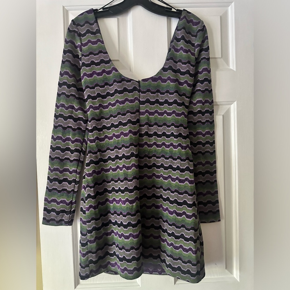 Zara NWOT Green and purple metallic geo stripe mini dress, boho 70s, size small - Picture 7 of 9
